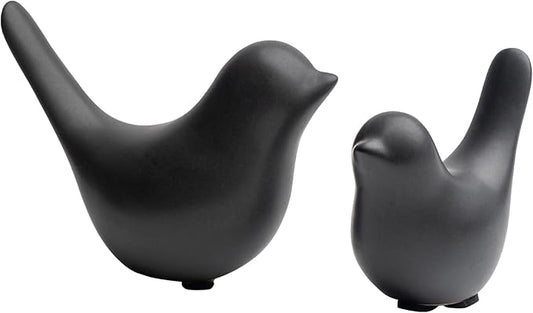 Elegant Black Small Bird Sculptures,Modern Abstract Art Pieces for Bookshelf Decor, Coffee Table Decor, and Luxury Home Decor Accents(2Pcs Black Birds)