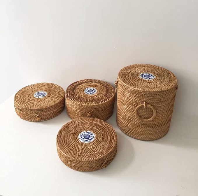 1 Pack Autumn Rattan Handmade Woven Rattan Storage Ornaments Tea Can Household Storage Basket