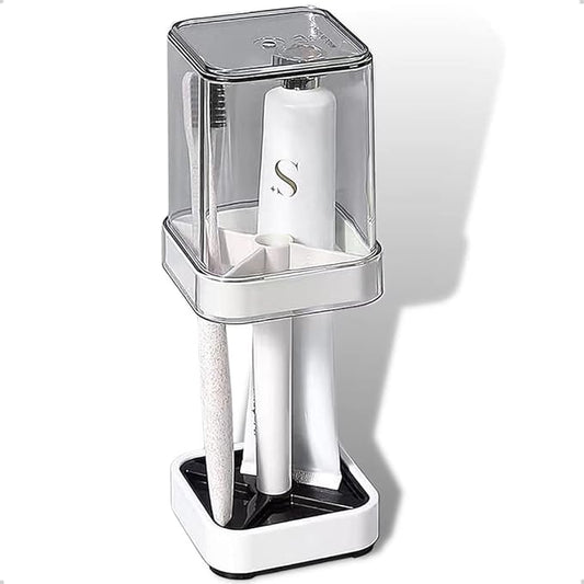 Toothbrush Holder with Cup/Cover Contains 3 Slots, Compatible with Conventional Toothbrushes, Can Store Toothpaste (Rectangle)