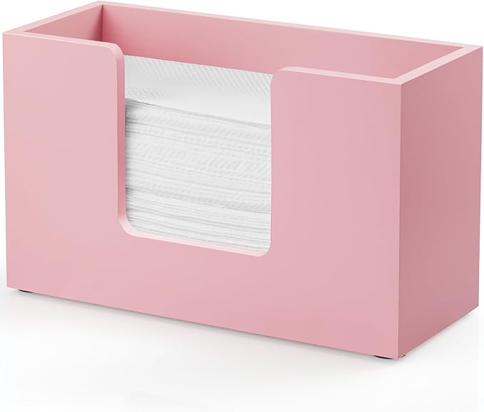 Paper Towel Dispenser Countertop, Wooden Bathroom Paper Towel Holder, Pink Napkin Holder for Kitchen, Countertop Multifold C-Fold, Z-Fold, Trifold Paper Hand Towel Dispenser for Bathroom Toilet