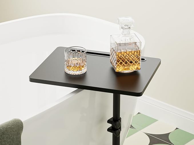 Masupu Sofa Arm Tray Table - 360° Swivel Height Adjustable End Table, Small Snack Side Table for Couch, C Shaped Table for Bed, Chair or TV Tray Table(Black)