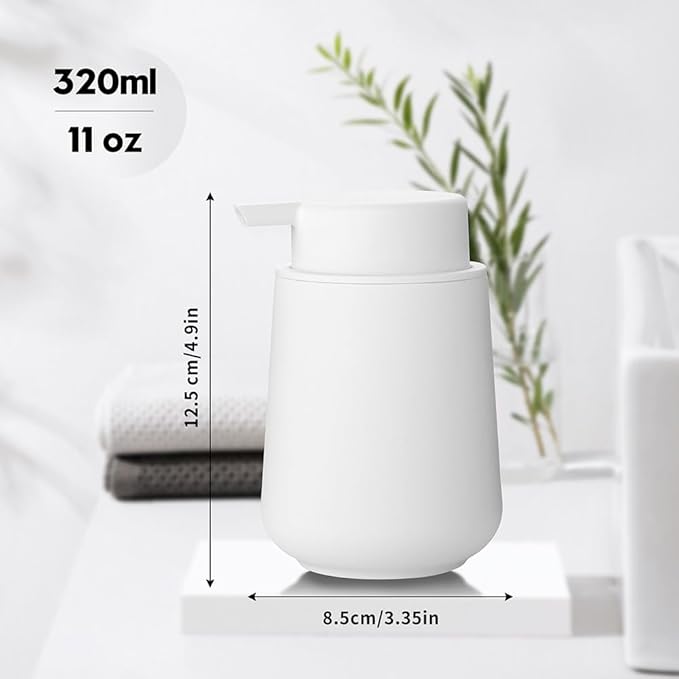 YAUKPH Matte Cream White Liquid Hand Soap Dispenser Plastic 11 oz - Modern Minimalist Style for Bathroom & Kitchen Countertop Refillable