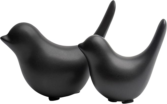 Elegant Black Small Bird Sculptures,Modern Abstract Art Pieces for Bookshelf Decor, Coffee Table Decor, and Luxury Home Decor Accents(2Pcs Black Birds)