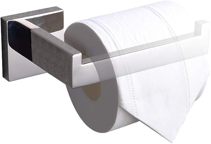 TASTOS Polished Chrome Toilet Paper Holder SUS304 Stainless Steel, Modern Square Half Open Bathroom 5 inch TP Holder Wall Mount Rustfree Tissue Roll Dispenser for Washroom Kitchen