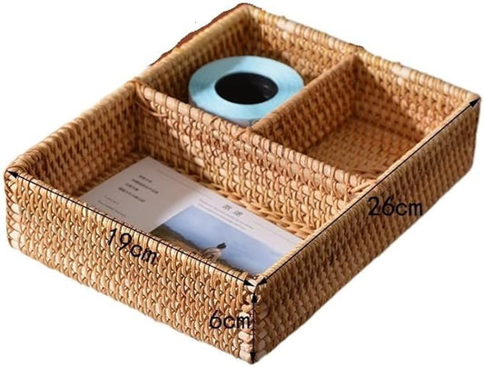 1 Pack Rattan Woven Manual Storage Ornaments, Coffee Table Storage Basket, Remote Control Mobile Phone Household Storage Ornaments