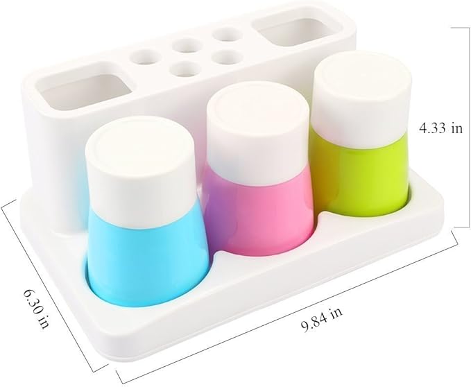 Toothbrush Holder 5 Hole Toothpaste Stand Bathroom Organizer with 3 Rinse cups for Family Set