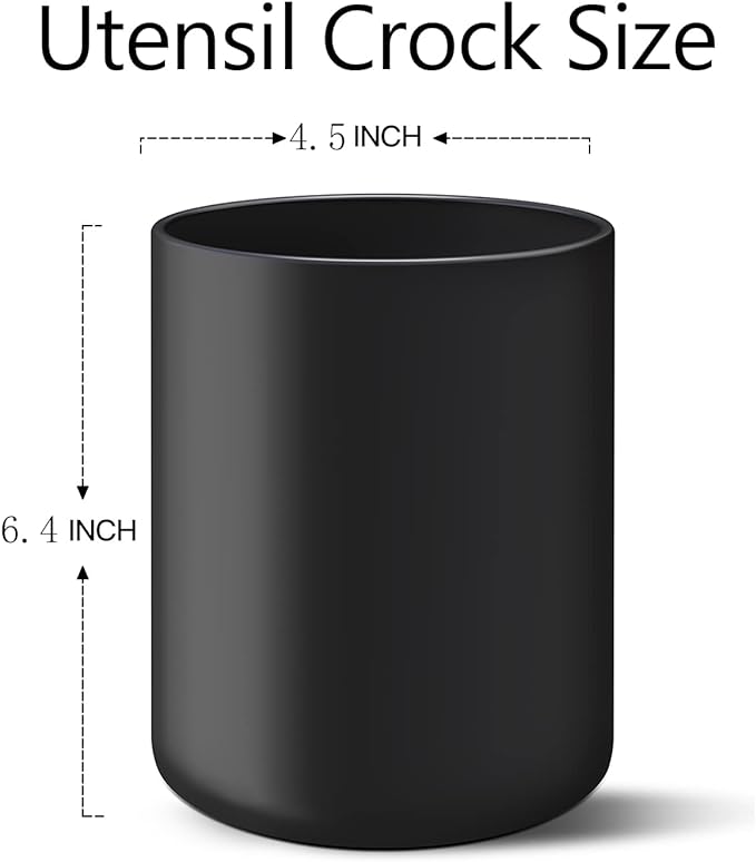 LATCHHOOK Matte Black Utensil Holder for Kitchen Counter, Ceramic Kitchen Utensils Holder for Countertop Easy to Clean, High 6.4” Modern Cooking Spatula Holder Crock for Home decor 4.5×6.4 In