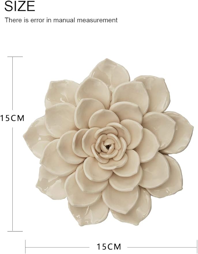 SEINHIJO Ceramic Flower Wall Decor 3D Wall Art Sculpture Modern Art Gift for Bedroom Living Room Home Office Yellow 6.7 Inch