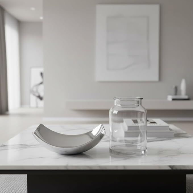 Modern Day Accents Silver SM Cucha Small Scoop, Shiny Bowl, Aluminum, Modern, Tabletop, Accent Piece, Home or Office, Decor, 13" L x 7.5" W x 4.5" H