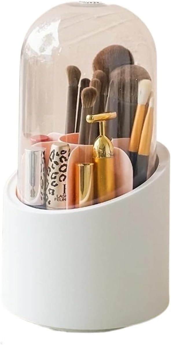 Compatible For Rotating Makeup Brush Organizer with Lid Dustproof Transparent Acrylic Box Shelf Eyebrow Pencil Barrel Bucket(Pink)