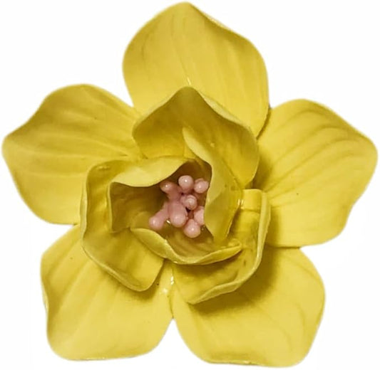 AMERRY Dahlia, 3.54" 3D Handmade Porcelain Flower Wall Art Decor, Artificial 3D Flower Wall Art,3D Ceramic Plant Wall Sculpture, Home Office Decor, Unique Gift for Home Office Decor (Yellow)
