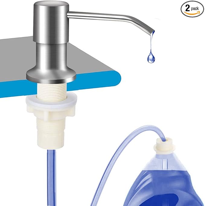 OHiHi Dish Soap Dispenser for Kitchen Sink (Brushed Nickel), Countertop Sink Soap Dispenser Water Pump with 47” No-Spill Extension Tube Kit Design for Kitchen Bathroom, No More Refills （Sliver）