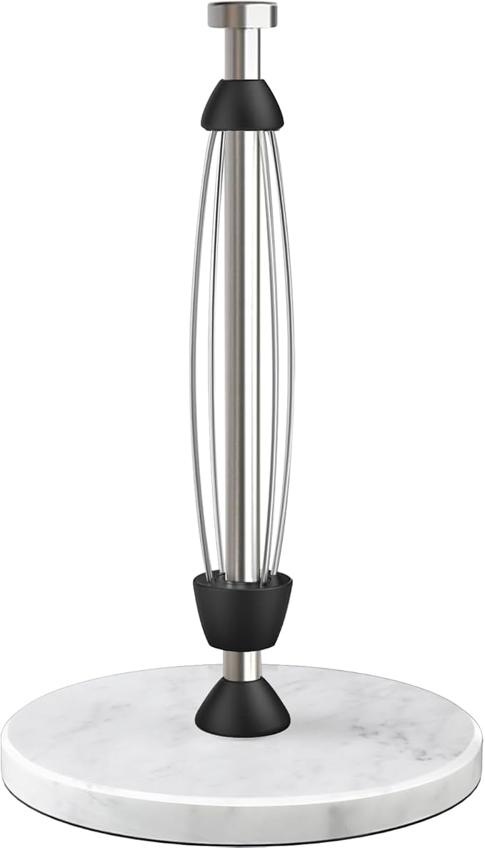 Marble Paper Towel Holder Countertop, Stainless Steel, One-Handed Tear, Freestanding Paper Towel Stand Rack with Ratchet Mechanism for Kitchen Toilet Bathroom Essentials Decor Accessories, Silver