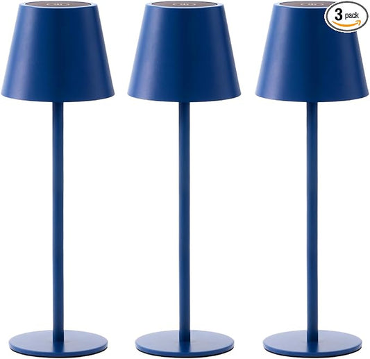 3 Pack Cordless Table Lamp, Portable Battery Operated Lamp with 3 Color Temps and Stepless Dimming, Rechargeable Table Lamp for Dinner, Desk, Cafe, Outdoor (Navy Blue)