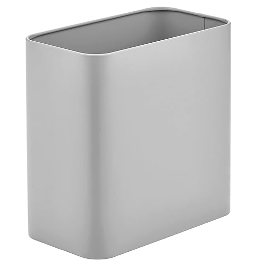 mDesign Small Metal 2.4 Gallon/9 Liter Trash Can Wastebasket Garbage Bin for Bathroom, Slim Rubbish Waste Bin Trashcans - Mirri Collection - Gray (23578MDBST)