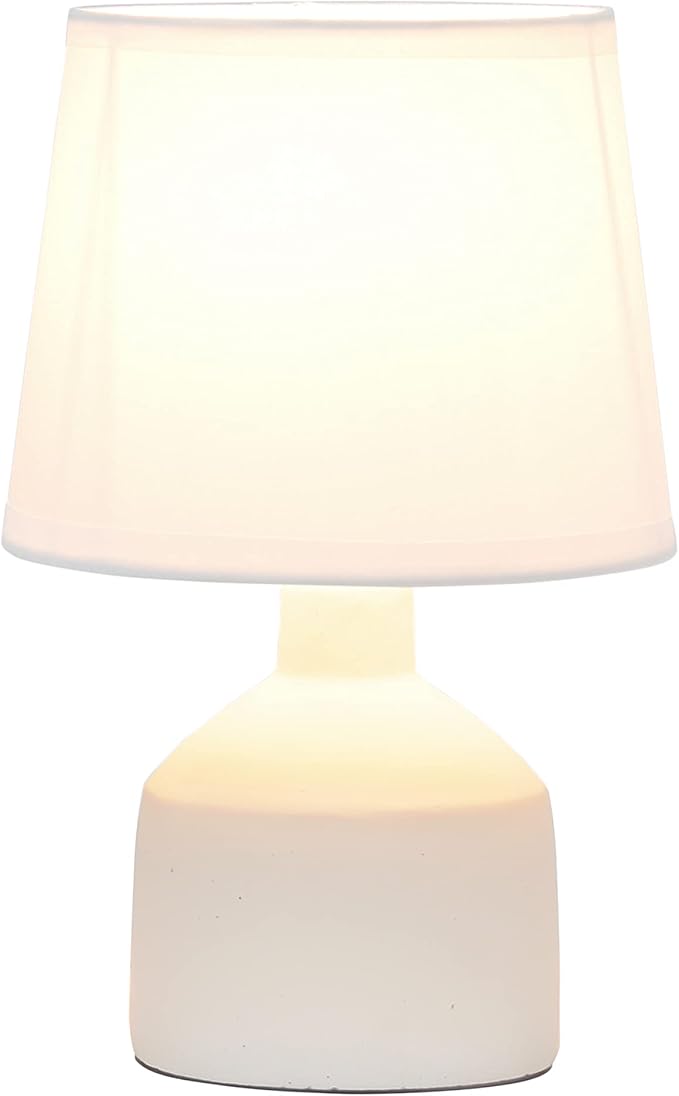 Simple Designs LT2080-OFF Mini Bocksbeutal Concrete Table Desk Lamp with Tapered Drum Fabric White Shade, Off White (Pack of 12)
