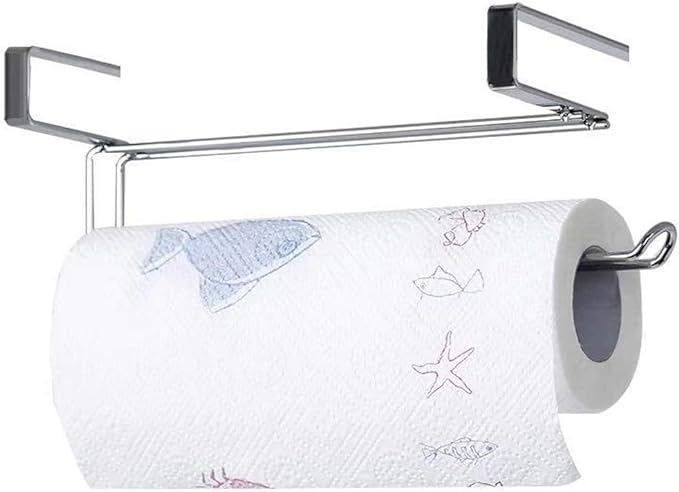 Paper Towel Hanger Holder Stainless Steel Kitchen Roll Paper Towel Holder Tissue Hanger Organizer Rack for Kitchen Under Cabinet Over Door (Paper Towel Holder)