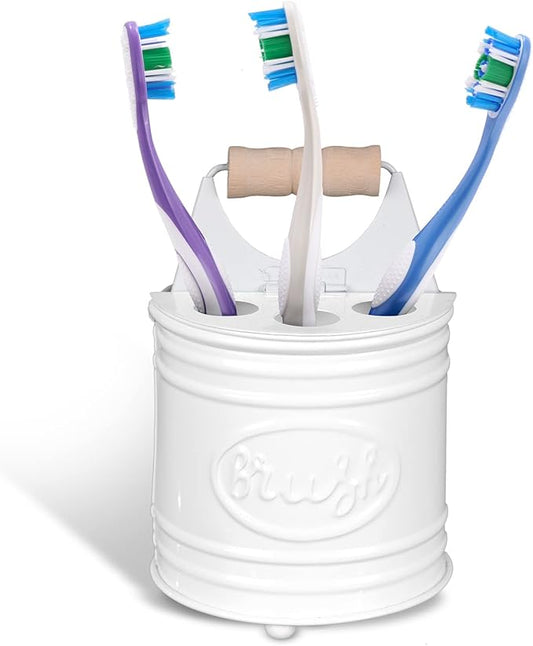 Autumn Alley Farmhouse Toothbrush Holders for Bathrooms - Rustic White Tooth Brush Holder - Farmhouse Bathroom Accessories Country Decor, Toothpaste & Electric Kids Toothbrush Compartment, White