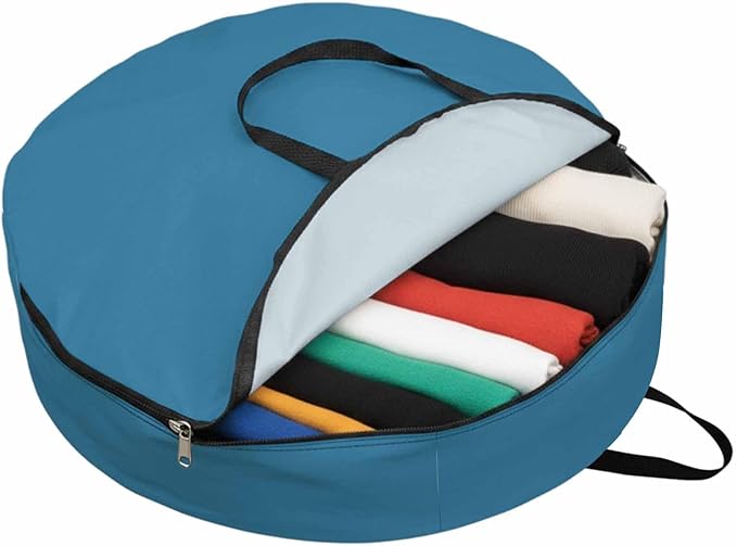 24 Inch Round Storage Bag 1 Pack,Modern Marine Ocean Pure Blue Waterproof Wreath Storage Container with Handles&Zipper Minimalist Solid Color Art Closet Organizer Bags Garland Box