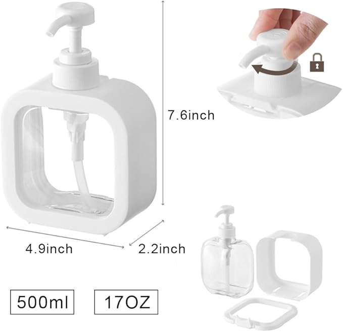 Hand Soap Dispenser for Bathroom, Modern Dish Soap Dispenser for Kitchen Sink, Liquid Soap Container with Pump, Clear Plastic Soap Pump Bottles (2 Packs,17oz, White)