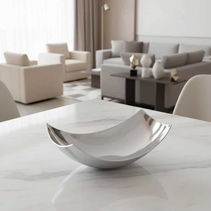 Modern Day Accents Standing Red Pencil Cucha Large Scoop Silver, Shiny Bowl, Aluminum, Modern, Tabletop, Accent Piece, Home or Office, Decor, 17.25" L x 9.75" W x 5.5" H