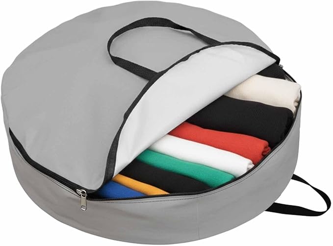 24 Inch Round Storage Bag 1 Pack,Grey Solid Color Waterproof Wreath Storage Container with Handles&Zipper Minimalist Art Closet Organizer Bags Garland Box