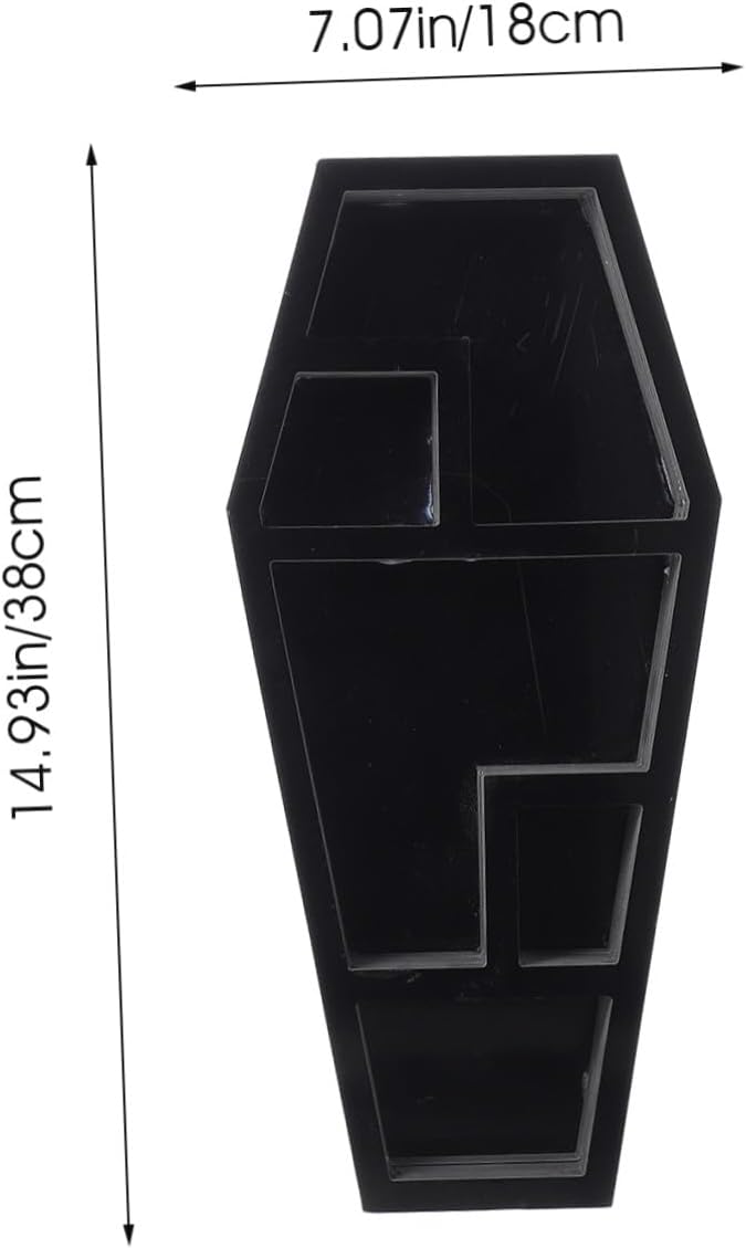 Halloween Gothic Coffin Storage Rack Unique Horror Organizer for Home Decor Decorative Shelf for Candles Books and Collectibles for Goth Decor Enthusiasts