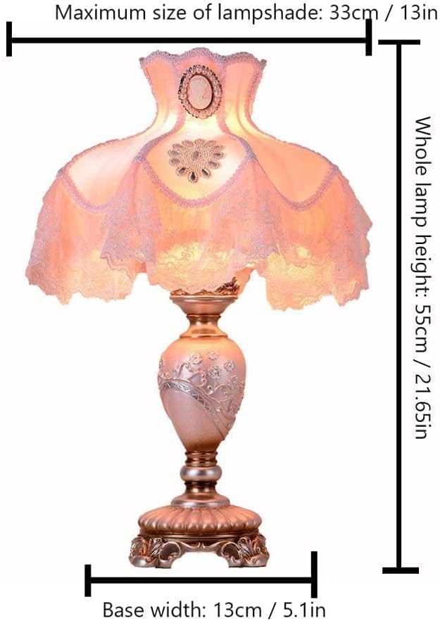 Vintage Pink Table Lamp Victorian Style with Button Switch Decorative Desk Lamp - Bedside Lamps for Nightstand for Living Room Bedroom Office