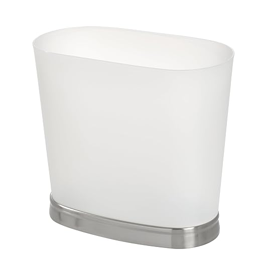 iDesign Slim Bathroom Trash Can, Small Plastic Garbage Can for Bedroom, Office, Desk, or Dorm, 2-Pack, Frost/Brushed