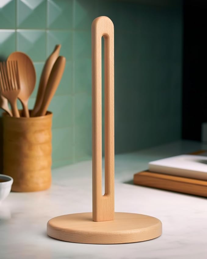 Wooden Paper Towel Holder Stand for Jumbo Roll - Stylish Kitchen Paper Rack Bathroom Towel Roll Stand Organizer, UB, Solid Wood Simply Standing Countertop Paper Roll Holder, Large