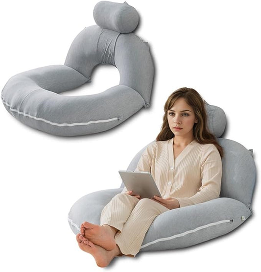INSEN Reading Pillow, Back Pillow for Sitting in Bed for Reading, Nurse & Relax, Reading Pillow for Adults, Moms & Kids, Sit Up Pillow for Bed, Cooling Stripe, Grey