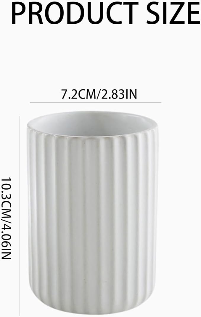Ceramic Toothbrush Holder for Bathroom, Ceramic Toothbrush Cup, Toothpaste Organizer for Bathroom Countertop, Bathroom Storage Organizer (White)