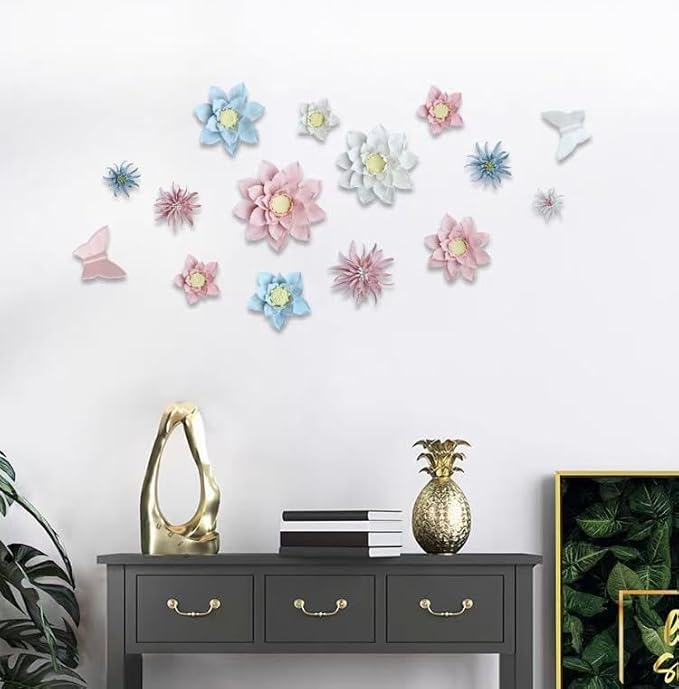 3D Handmade Porcelain Flower Wall Art Decor, 3D Ceramic Wall Decor, Home Office Decor, Unique Gift, Pink (Yimi Flower, 2.76")