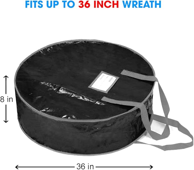 Wreath Storage Bag By Propik 36" - Garland Holiday Container Tear Resistant Material - Easy Storage Featuring Heavy Duty Handles And Transparent Card Slot 36" X 8" (Black)