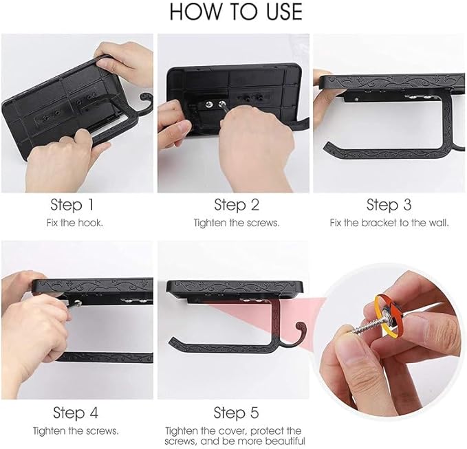Vintage Toilet Paper Holder Wall Mount Toilet Roll Holder with Shelf and Hook Bronze Antique Bathroom Accessories Toilet Tissue Roll Holder Hanger Aluminum Material (Black)