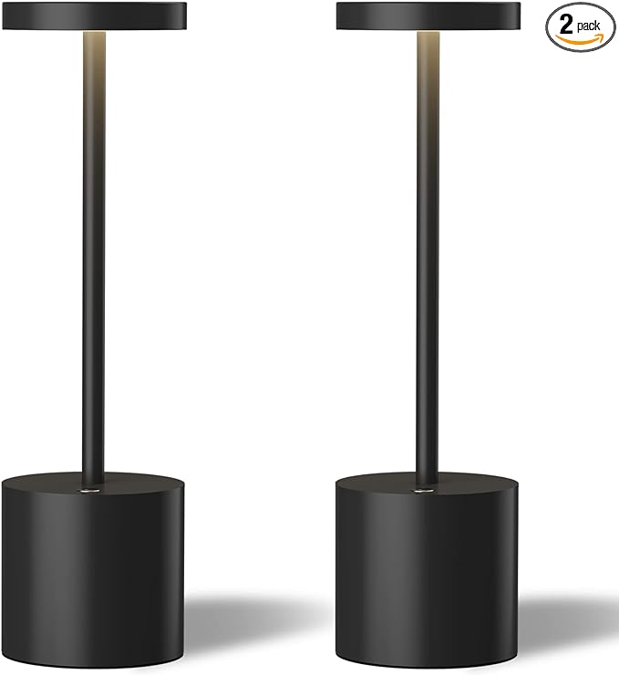 TBBGA LED Cordless Table Lamps Set of 2,Portable Rechargeable 5000mAh Outdoor Table Lamp,3 Color Stepless Dimming Battery Powered Lamp, Table Light for Dinner/Patio/Restaurant/Bedroom.(Black)