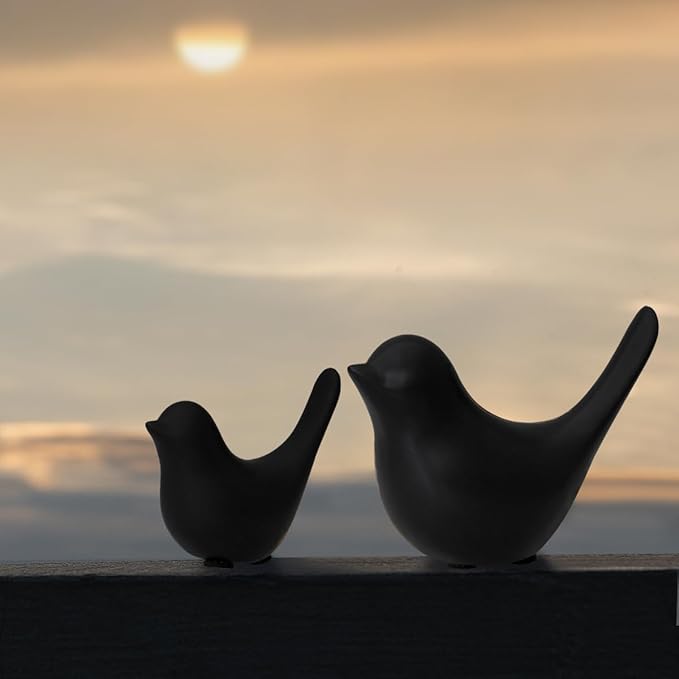 Elegant Black Small Bird Sculptures,Modern Abstract Art Pieces for Bookshelf Decor, Coffee Table Decor, and Luxury Home Decor Accents(2Pcs Black Birds)