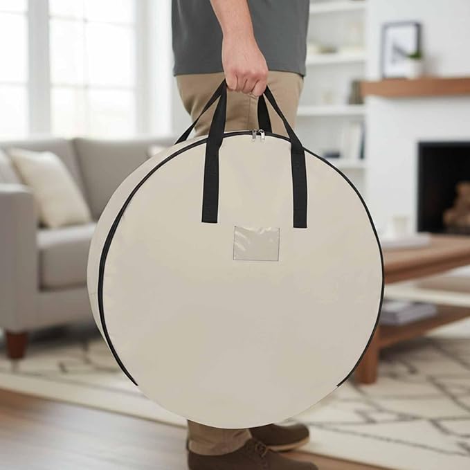 36 Inch Round Storage Bag 1 Pack,Watercolor Minimalist Pure Color Waterproof Wreath Storage Container with Handles&Zipper White Modern Art Closet Organizer Bags Garland Box