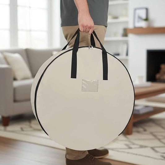 24 Inch Round Storage Bag 1 Pack,Watercolor Minimalist Pure Color Waterproof Wreath Storage Container with Handles&Zipper White Modern Art Closet Organizer Bags Garland Box