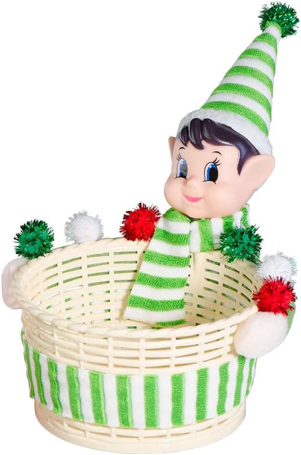 Christmas Elf Storage Gift Basket Ornament, Small Empty Xmas Box Decoration Cute Plastic Organizer Basket for Kids Elf Holder for Gift,Chocolate,Toys or Candies Christams Decor (Green)
