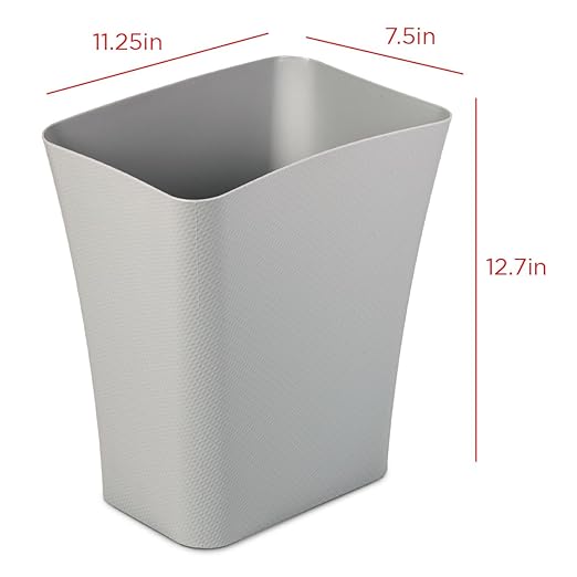 Clorox Textura Slim Trash Can - 3.1 Gallon Small Waste Basket for Narrow Spaces - Skinny Plastic Garbage Bin for Bathroom, Bedroom, or Office, Grey