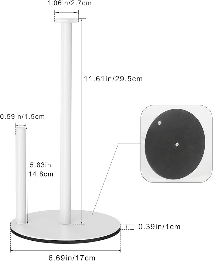 Paper Towel Holder Countertop, White Kitchen Roll Holder Stand for Kitchen and Bathroom Organization, Weighted Stainless Steel Paper Towel Holders for Standard and Large Rolls