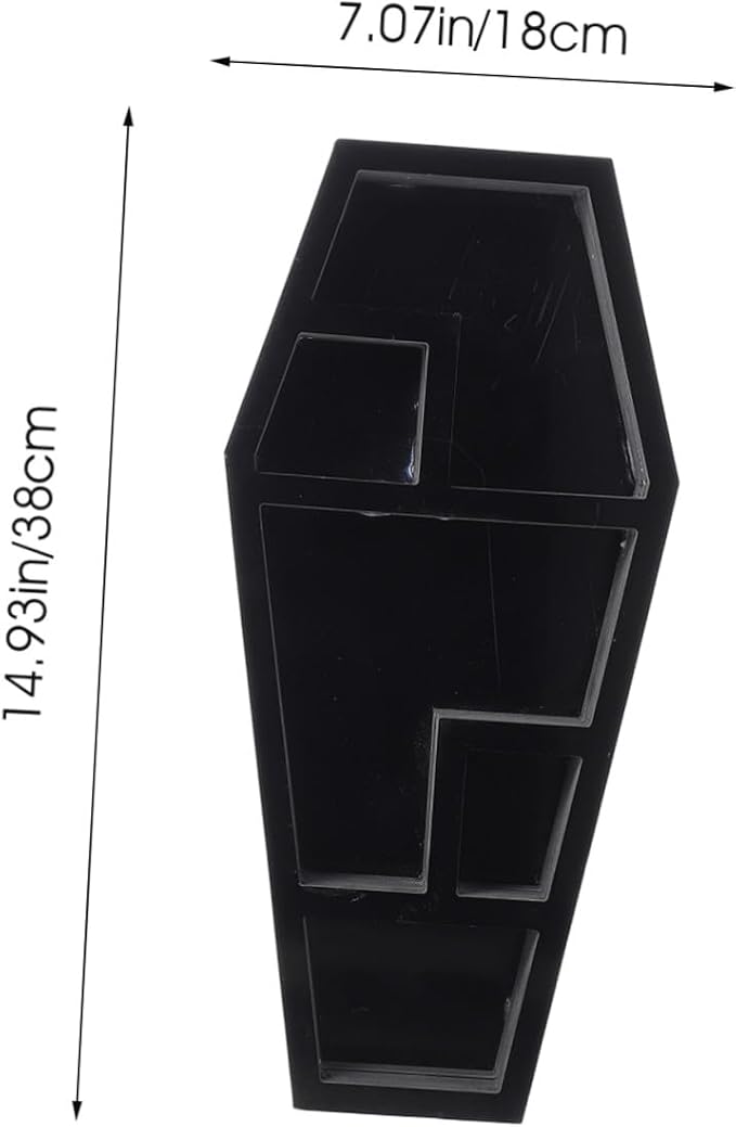 Coffin Shaped Storage Rack Gothic Organizer for Halloween Decor Unique Display Shelf for Creepy Collectibles Design for Parties and Haunted House Themes