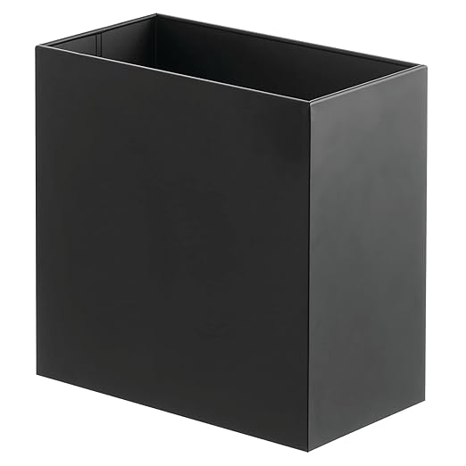 mDesign Small Steel Rectangular 2.4 Gallon/9.1 Liter Trash Can, Waste Basket for Bathroom, Bedroom, Home Office - Holds Garbage, Recycling, Household Items - Linn Collection - Matte Black