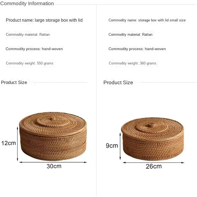 Fengyan Storage Natural Autumn Rattan Storage Basket, Dining Coffee Table Plate, Braided Nut Ornaments with Lid(Small)