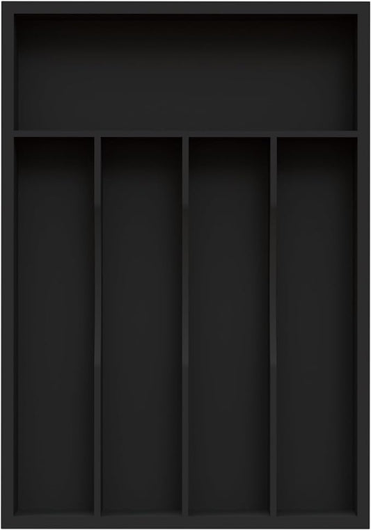 Bamboo Silverware Organizer, Kitchen Drawer Organizer, Utensil Holder, Cutlery Tray & Spoon Flatware Storage with Grooved Drawer Dividers (Black, 9.5''W x 13.5''D)