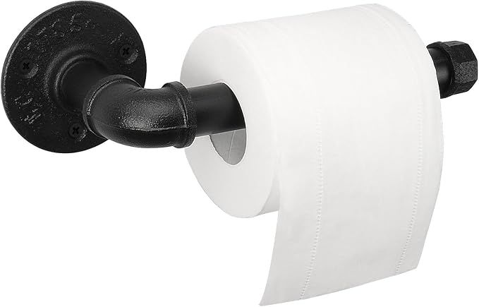 Industrial Pipe Toilet Paper Holder, Heavy Duty DIY Vintage Rustic Iron Farmhouse Style Roll Tissue Wall Mount Paper Holder Towel Racks with Hardware for Bathroom, Kitchen, Bedroom (1, Black)