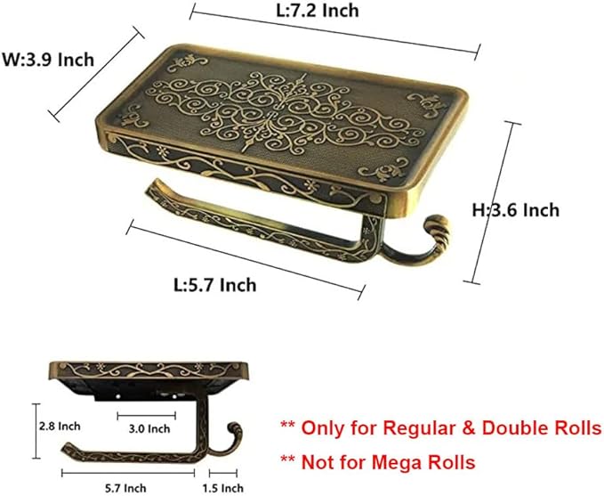Vintage Toilet Paper Holder Wall Mount Toilet Roll Holder with Shelf and Hook Bronze Antique Bathroom Accessories Toilet Tissue Roll Holder Hanger Aluminum Material (Bronze Finish)