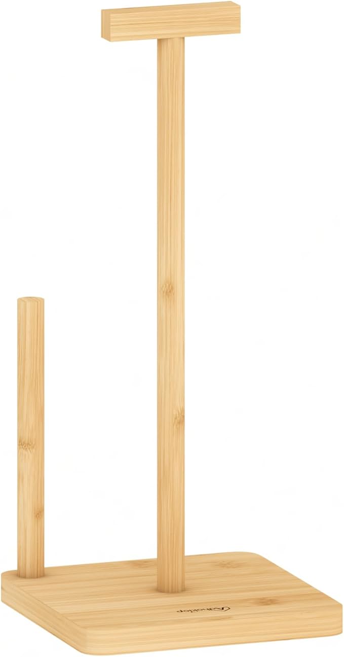Paper Towel Holder Kitchen Roll Holder, Bamboo Paper Rolls Organizer Countertop with Non-Slip Base