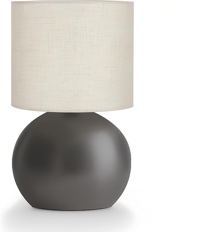 Modern Small Table Lamp with Grey Metal Base and Linen Shade, 10.4 Inch Nightstand Light for Bedroom, Living Room, Desk, Dorm